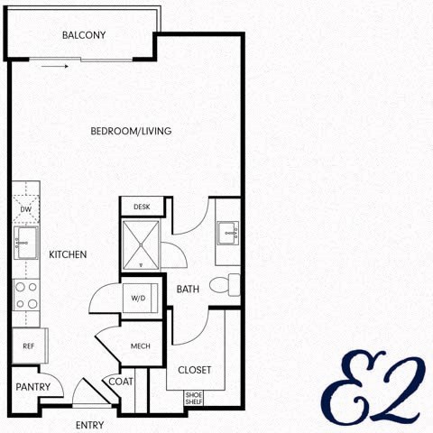 Floor plan for studio, 1 bath, 563 sqft